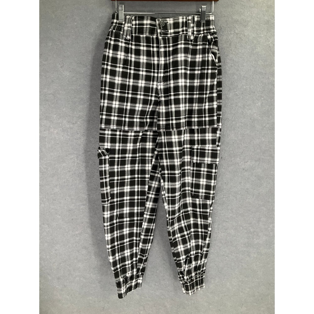 Hot Topic Plaid Cargo Pants Womens Sz M‎ Black White Academia Preppy Grunge Edgy